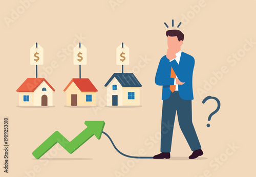 House or mortgage affordability calculation, picking new home base on budget, income or lifestyle concept, businessman hand wisely think to picking different variant houses with price tag