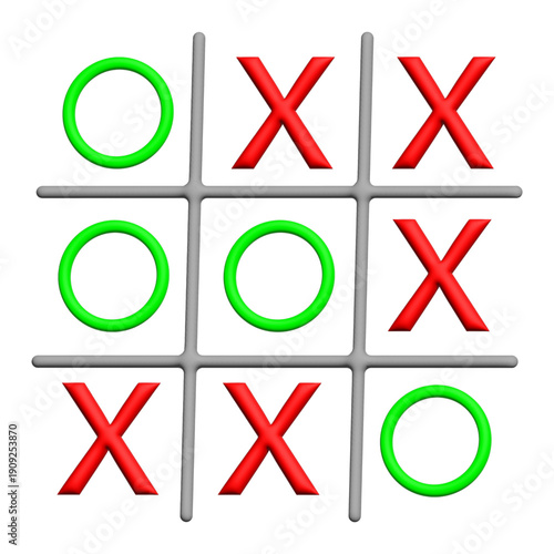 Stylish 3D Noughts and Crosses Board Game Illustration with Vibrant Colors for Brain Teaser, Logic Puzzles, and Creative Playful Graphics