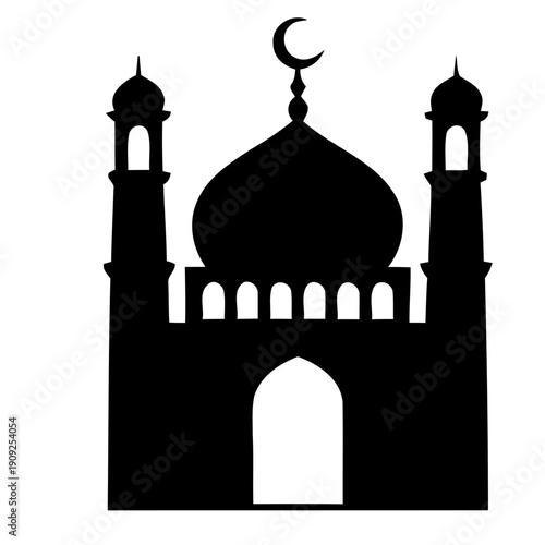 Silhouette of a mosque on a white background. Religious building, silhouette of the mosque during the month of Ramadan