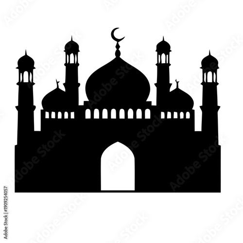 Silhouette of a mosque on a white background. Religious building, silhouette of the mosque during the month of Ramadan