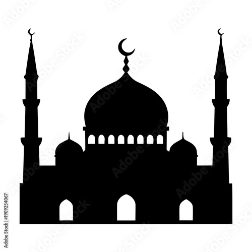 Silhouette of a mosque on a white background. Religious building, silhouette of the mosque during the month of Ramadan