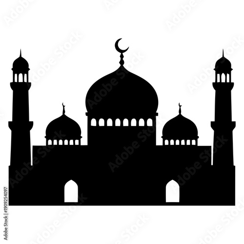 Silhouette of a mosque on a white background. Religious building, silhouette of the mosque during the month of Ramadan