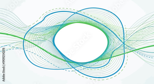 Dynamic abstract background with flowing green and blue wavy lines, modern digital graphic design pattern, technological concept