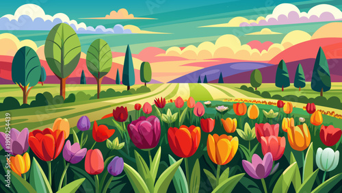 landscape with tulips