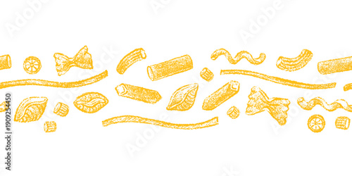 Italian pasta pattern sketch Seamless drawn border