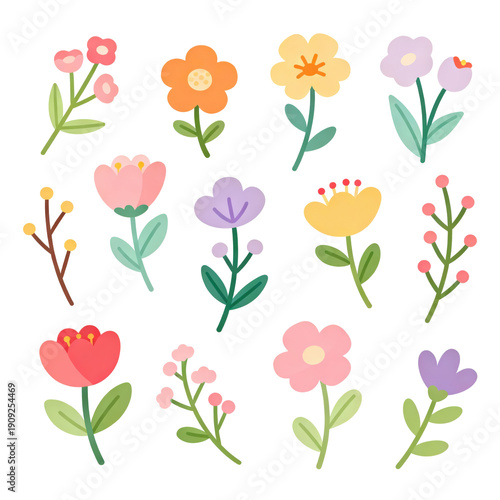 Cute Cartoon Floral Icons Collection