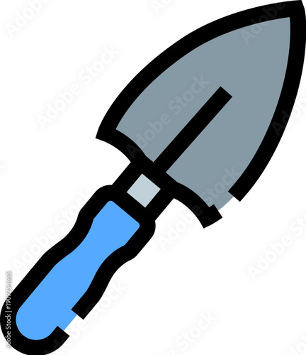 Gardening trowel with blue handle for digging, planting and pot work, ideal for flowerbeds, containers and soil tasks in backyard, garden or horticulture projects