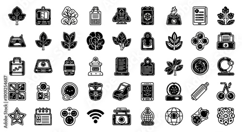 Modern Glyph Vector Icons Set: Nature, Health, Science, Technology & UI. Digital Graphic Resources Collection