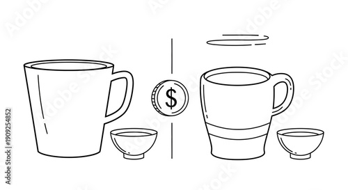 Coffee Cup Exchange with Money Symbol, Concept of Business Transaction and Beverage Cost