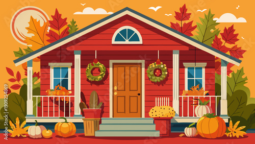 autumn house with pumpkins