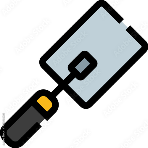 Construction trowel featuring a grey blade and a black and yellow handle, essential for brickwork, masonry, plaster, and concrete application in building and remodeling projects