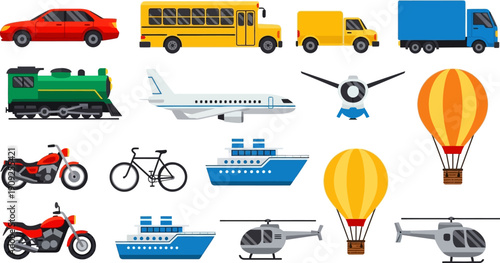 Collection of Various Vehicles and Transportation Modes.