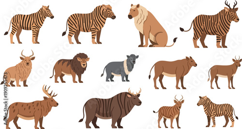 Collection of Various Wild Animals and Zebras.