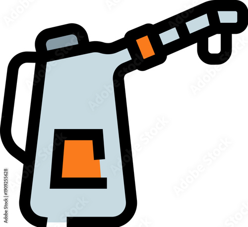 Oil can with long spout releasing a single lubricating drop, symbolizing vehicle and machinery maintenance, lubrication, smooth operation and prevention of wear and tear