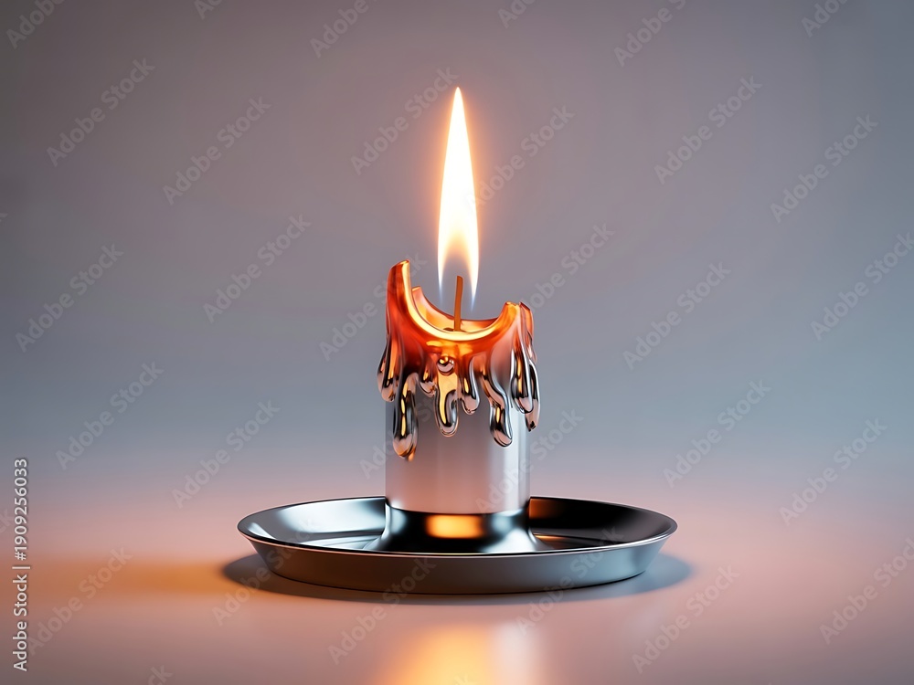 Fototapeta premium Burning Candle with Metallic Candle Body