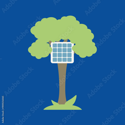 Solar tree icon vector illustration, alternative energy solar tree system icon, photovoltaic solar tree energy icon vector, renewable power solar tree symbol