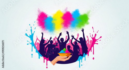 People celebrating holi festival with colorful powder and joyful atmosphere