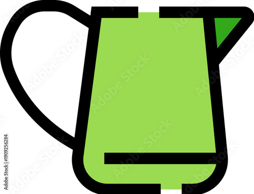 Green pitcher with a handle and spout providing a simple graphic for pouring liquids in a kitchen or home setting, representing hydration, serving, and domestic utensils
