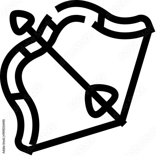 Stylized outlined bow and arrow representing concepts of love, romance, archery, and valentine's day, ideal for web icons, app graphics, and romantic themes