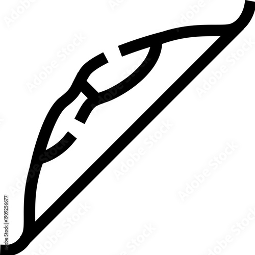 Recurve bow line art depicting a traditional or modern sporting weapon used in archery, illustrating concepts of accuracy, precision, and historical combat
