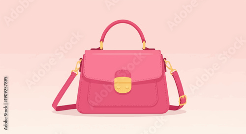 A simple, pixelated illustration of a pink handbag with a golden clasp