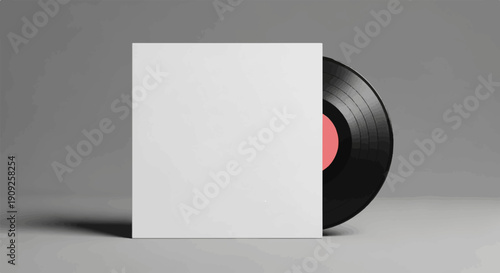 A plain white sleeve partially covers a black vinyl record on a gray surface
