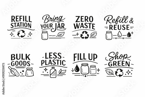 Eco-friendly concepts for sustainable living: refill station, zero waste, shop green