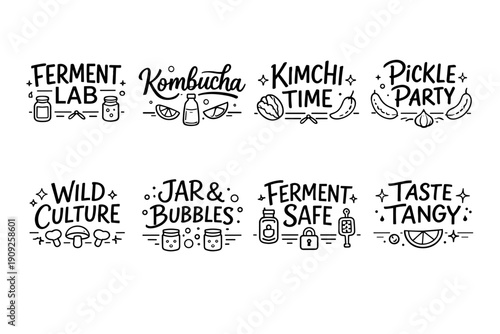 Fermentation themes: kombucha, kimchi, pickles, culture, bubbles, taste