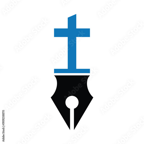 Faith Education Logo with Cross and Pen Symbol.