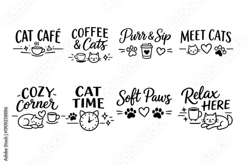 Cat café theme wall art with coffee and feline illustrations