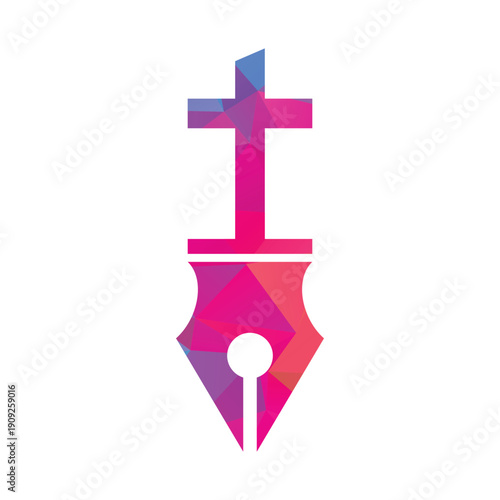 Faith Education Logo with Cross and Pen Symbol.