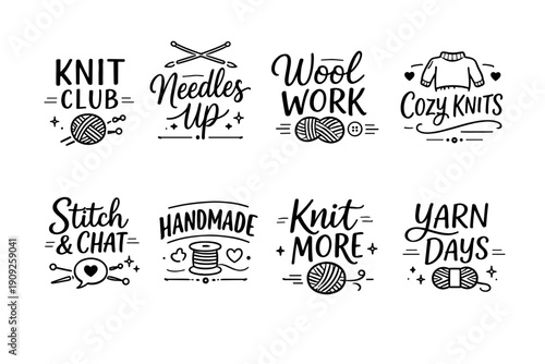 Creative knitting design collection with quotes and knit elements