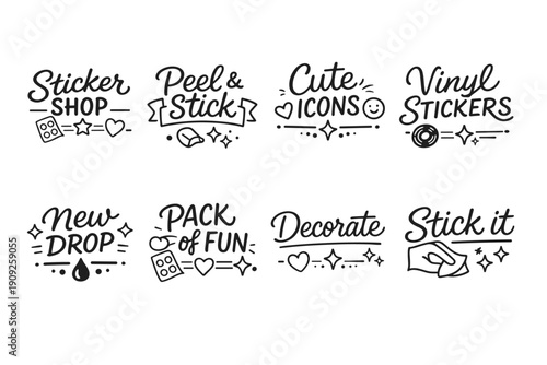 Decorative sticker collection with fun icons and playful themes