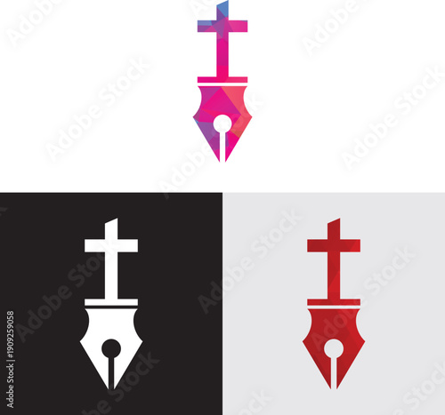 Faith Education Logo with Cross and Pen Symbol.