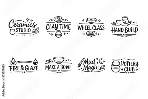 Charming ceramic workshop icons: pottery, clay, and creative craft symbols