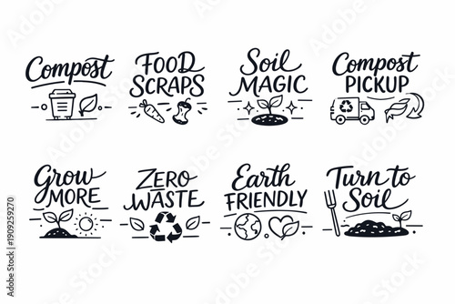 Eco-friendly composting symbols for zero waste and soil enrichment