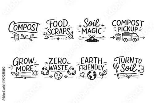 Sustainable composting and waste management icon set for eco-friendly living