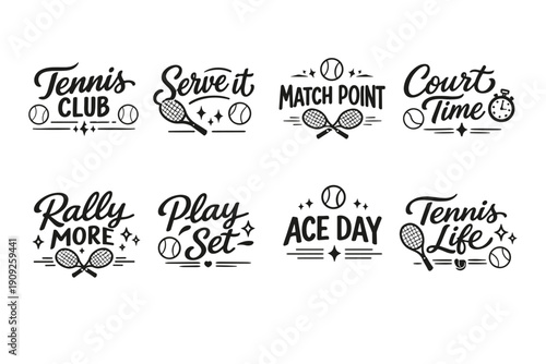 Tennis themed design set with rackets and sports icons