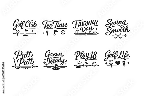 Golf inspired typography designs featuring clubs and text for enthusiasts