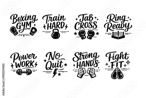 Boxing motivational phrases and icons for fitness enthusiasts