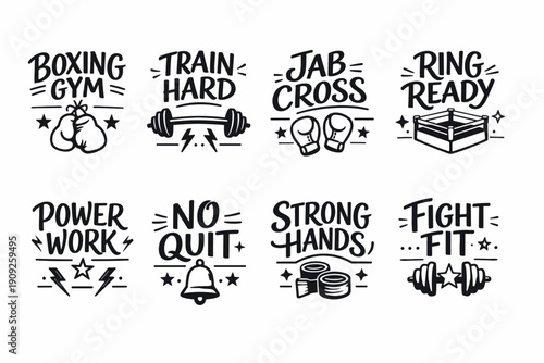 Boxing gym motivational words and illustrations for fitness inspiration