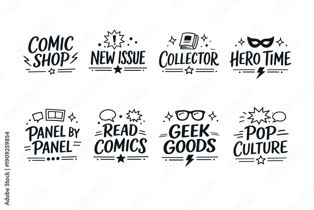 Fototapeta premium Comic-themed graphic elements collection with text and icons