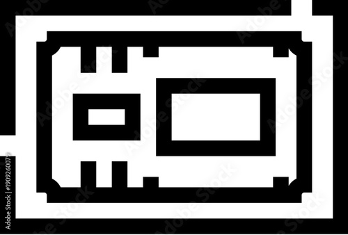Payment system authorization electronic access card icon identifying valid entry for events, entertainment, cinema, travel, or public transport with a microchip symbol