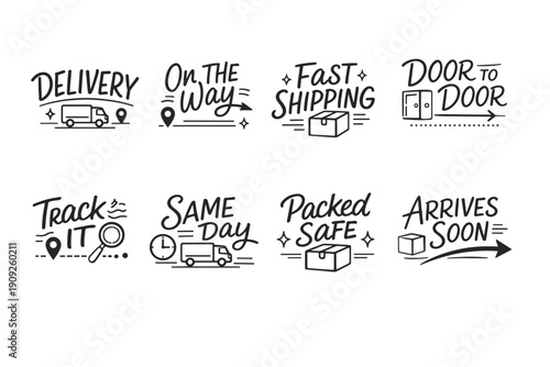Delivery service icons: fast shipping, door to door, same day tracking