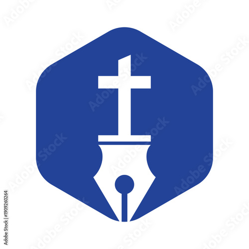 Faith Education Logo with Cross and Pen Symbol.