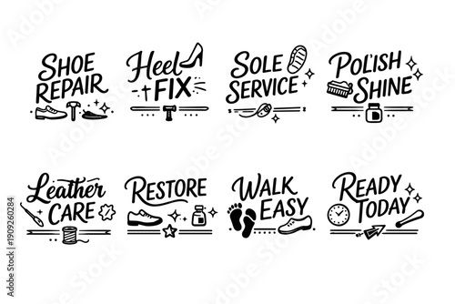 Vintage shoe repair and care icons collection