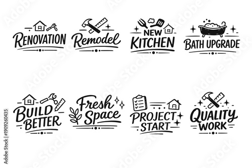 Home renovation and remodeling icons for projects and upgrades