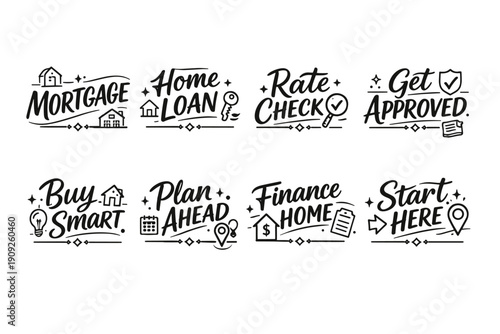 Mortgage and loan planning icons for financial guidance