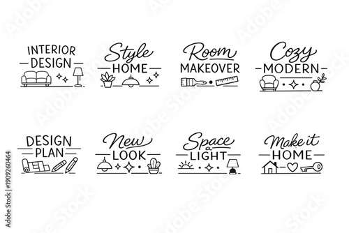 Interior design icons: style, room makeover, cozy modern, new look