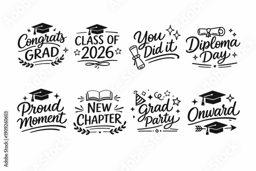 Graduation celebration designs: congrats grad, class of 2026, diploma day